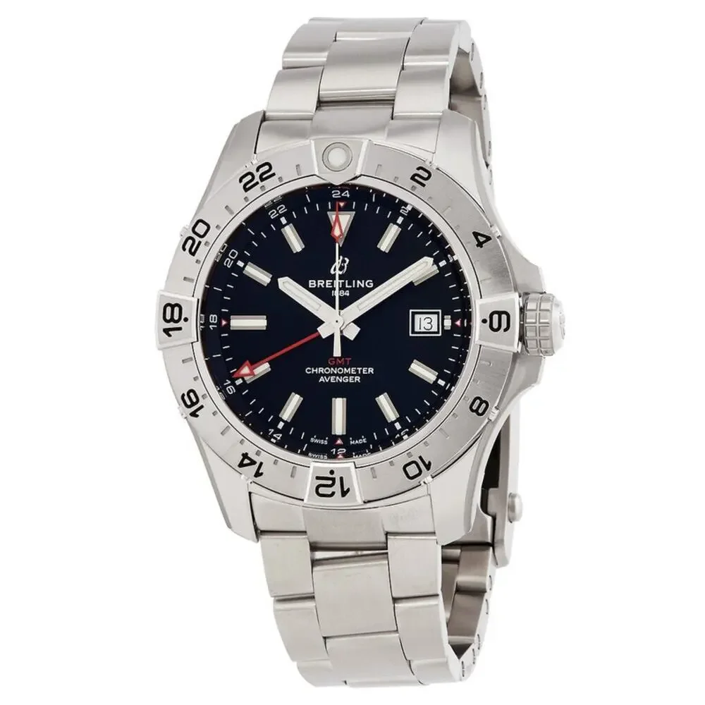 Breitling Avenger GMT 44 Black Dial Steel Mens Watch A32320101B1A1 Brand New Box